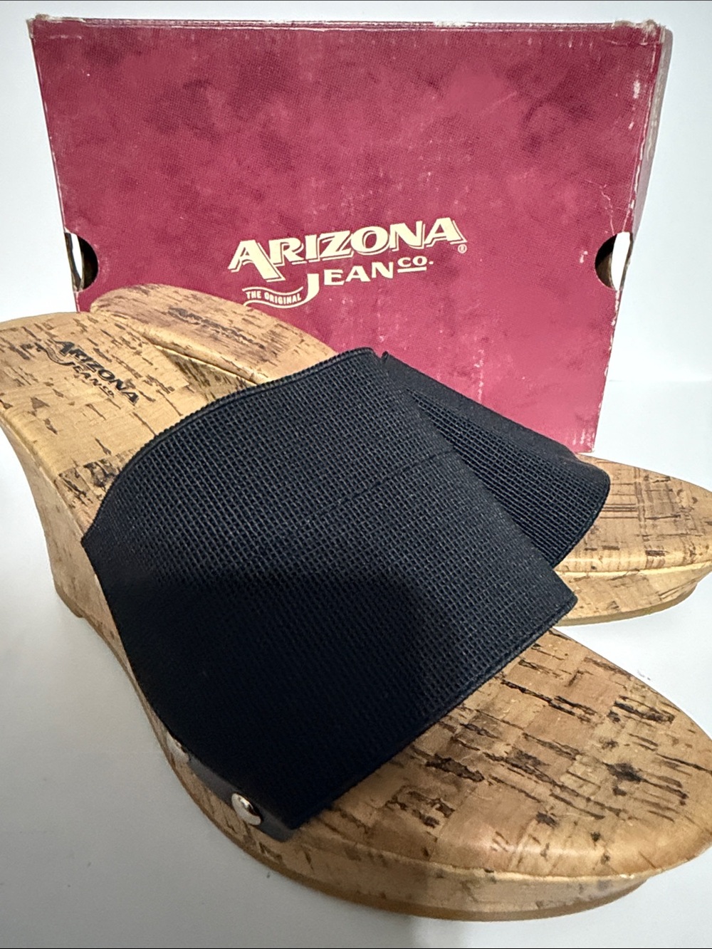 Arizona Jean Company Black Cork Wedge Slide Sandals